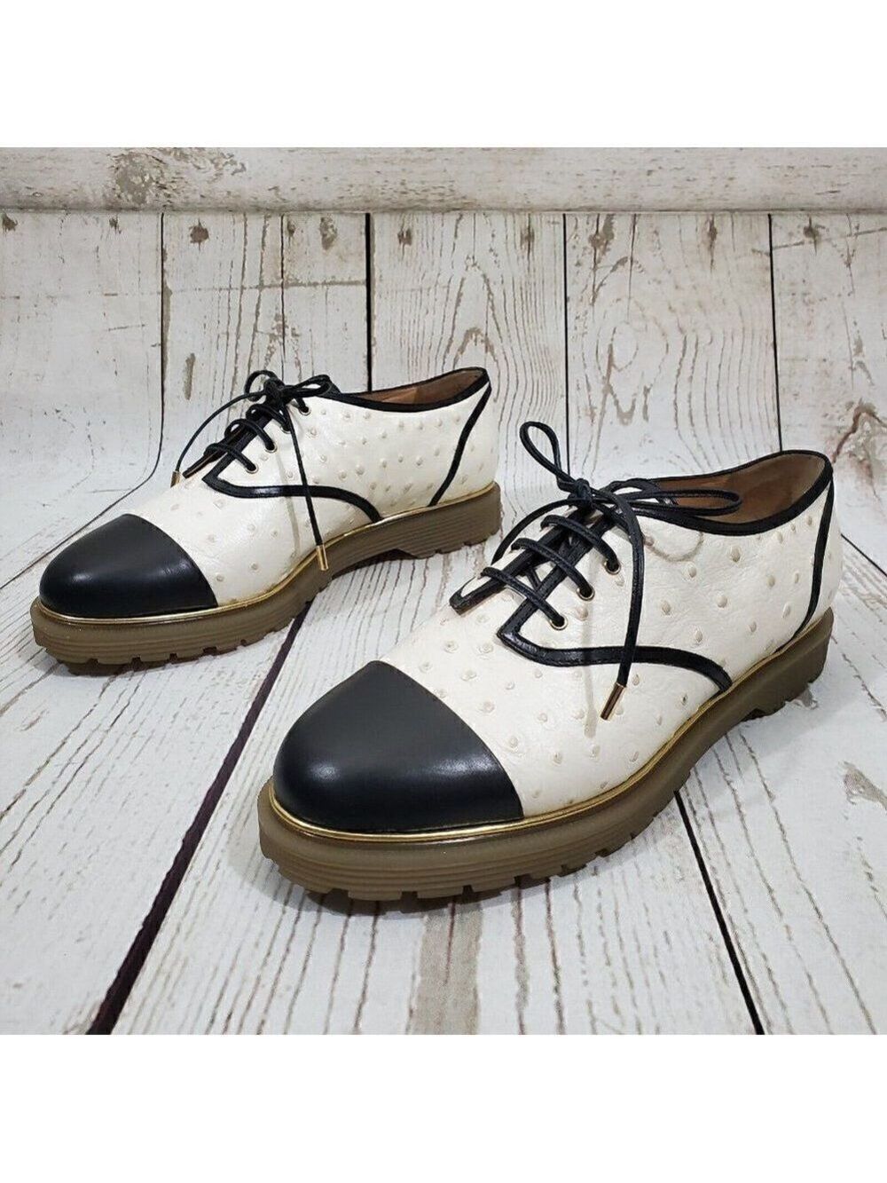 Charlotte Olympia Derby Oxford Womens Size 39 US 9 Ostrich Embossed Leather